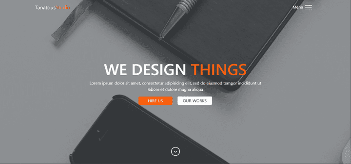 Tanatous studio Landing page for designing company