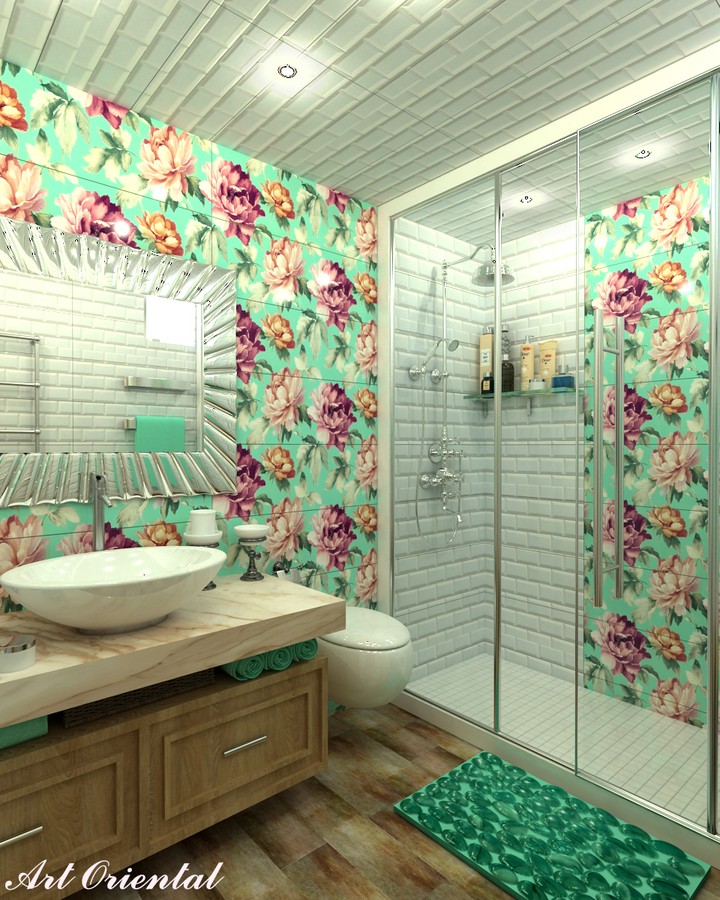 Floral bathroom حمام سيراميك في حمص