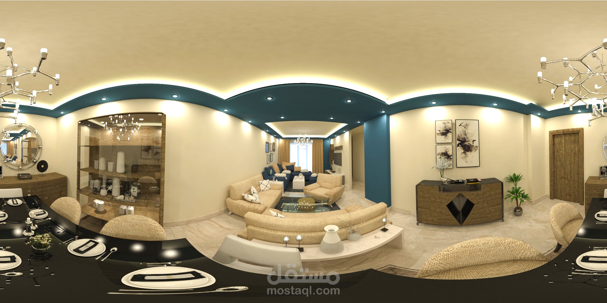 تصميم داخلي لشقه  واظهارها بتقنيه 360 درجه ( VR)