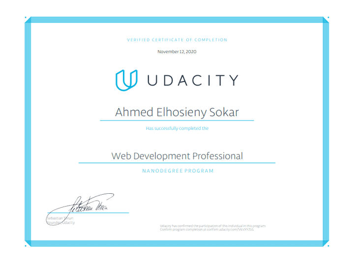 Certificate of Udacity