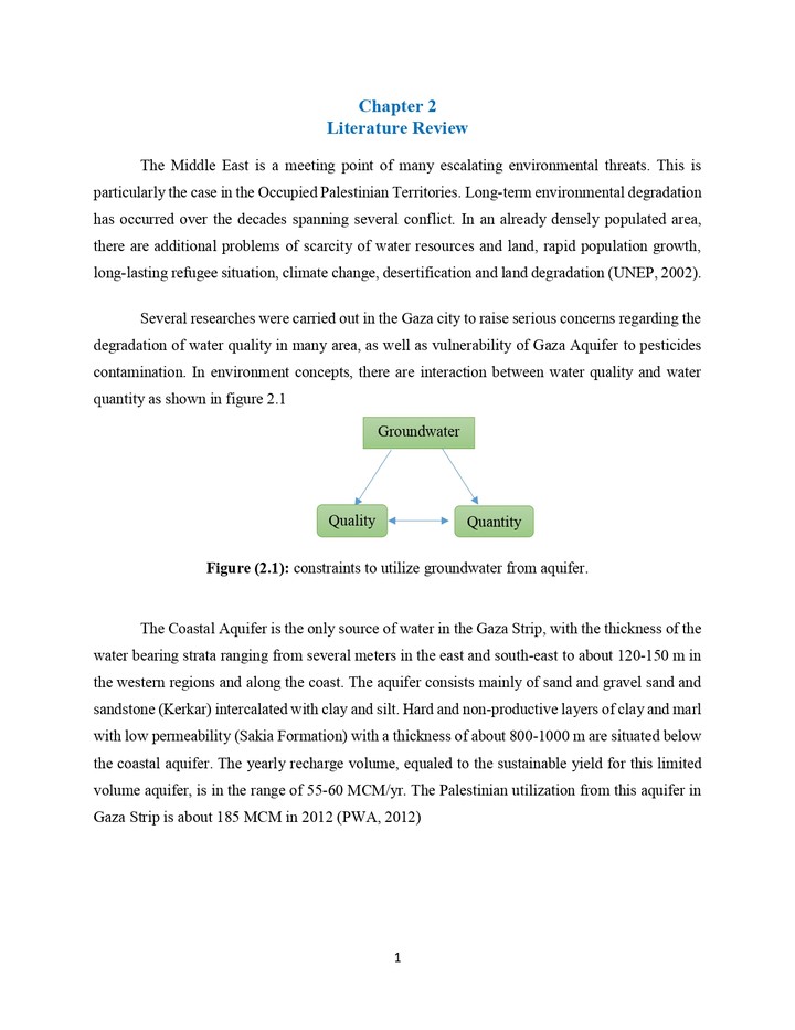 نموذج لدرسات سابقة ( تقييم تركيز الكلوريد في الخزان الجوفي في قطاع غزه بإستخدام النمذجة)