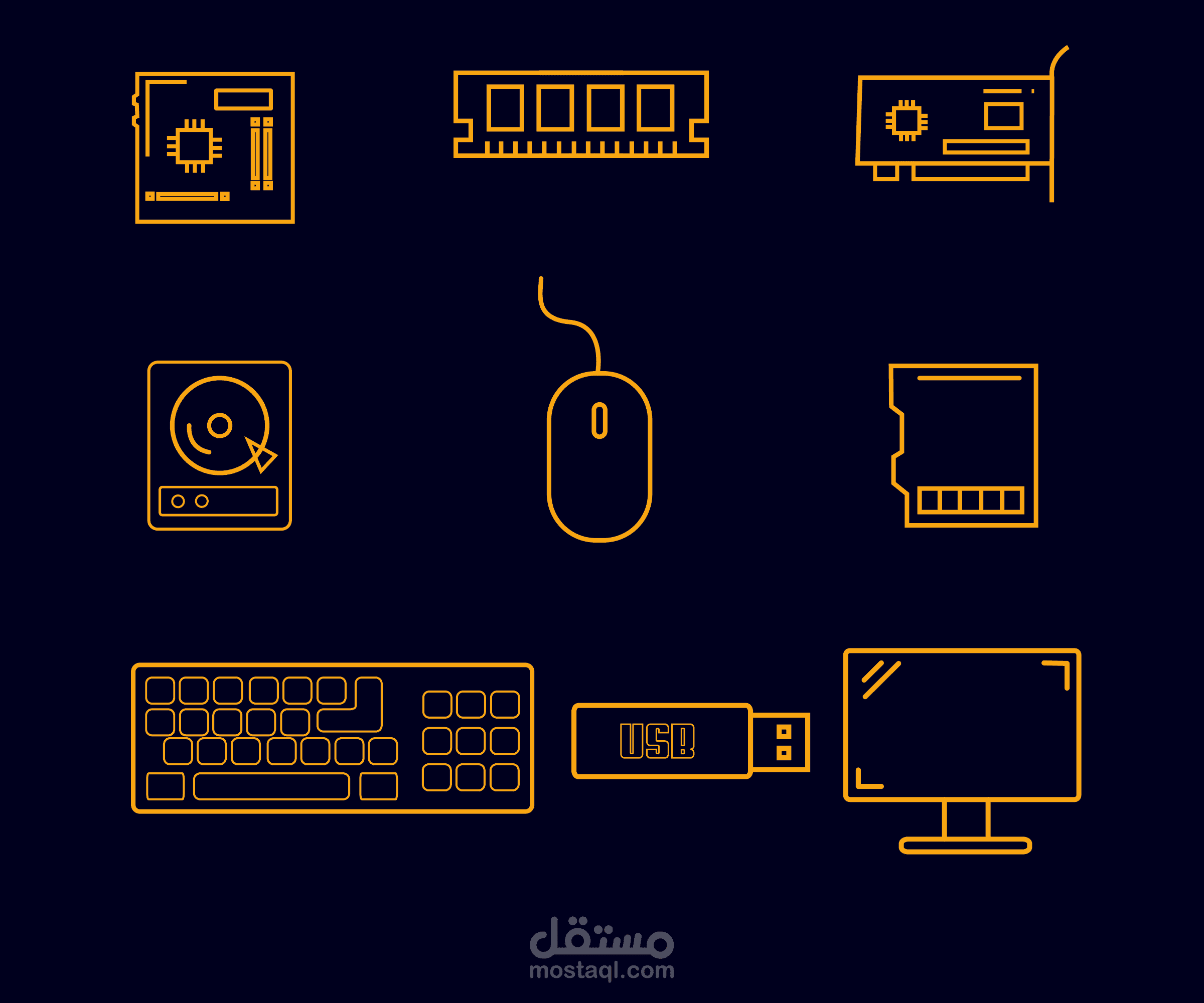 ايقونات قطع الهاردوير الخاصة بالكمبيوتر