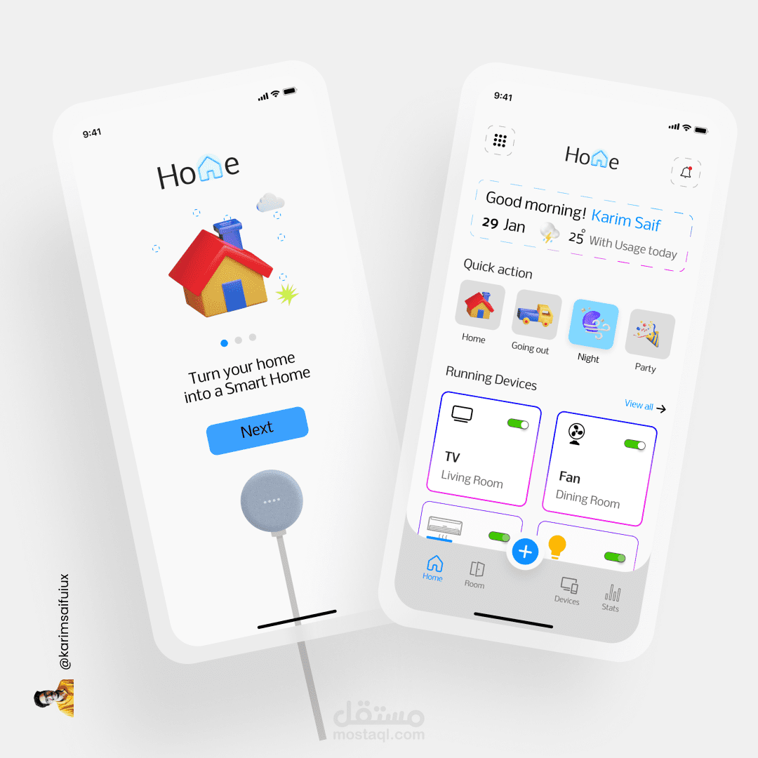 تصميم تطبيق لبيت ذكي )Smart Home App Design (Light/ Dark Mood