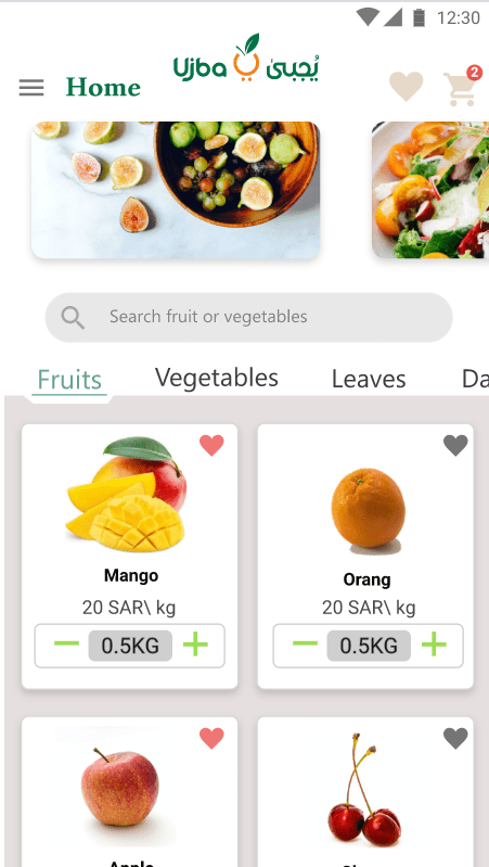 adobe xd design for a fruit and vegetables company