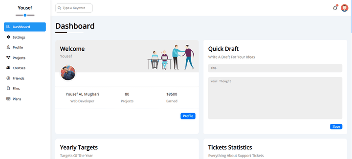 تصميم لوحة قيادة (Dashboard) لعرض مجموعة من المعلومات والبيانات بشكل مرئي ومنظم