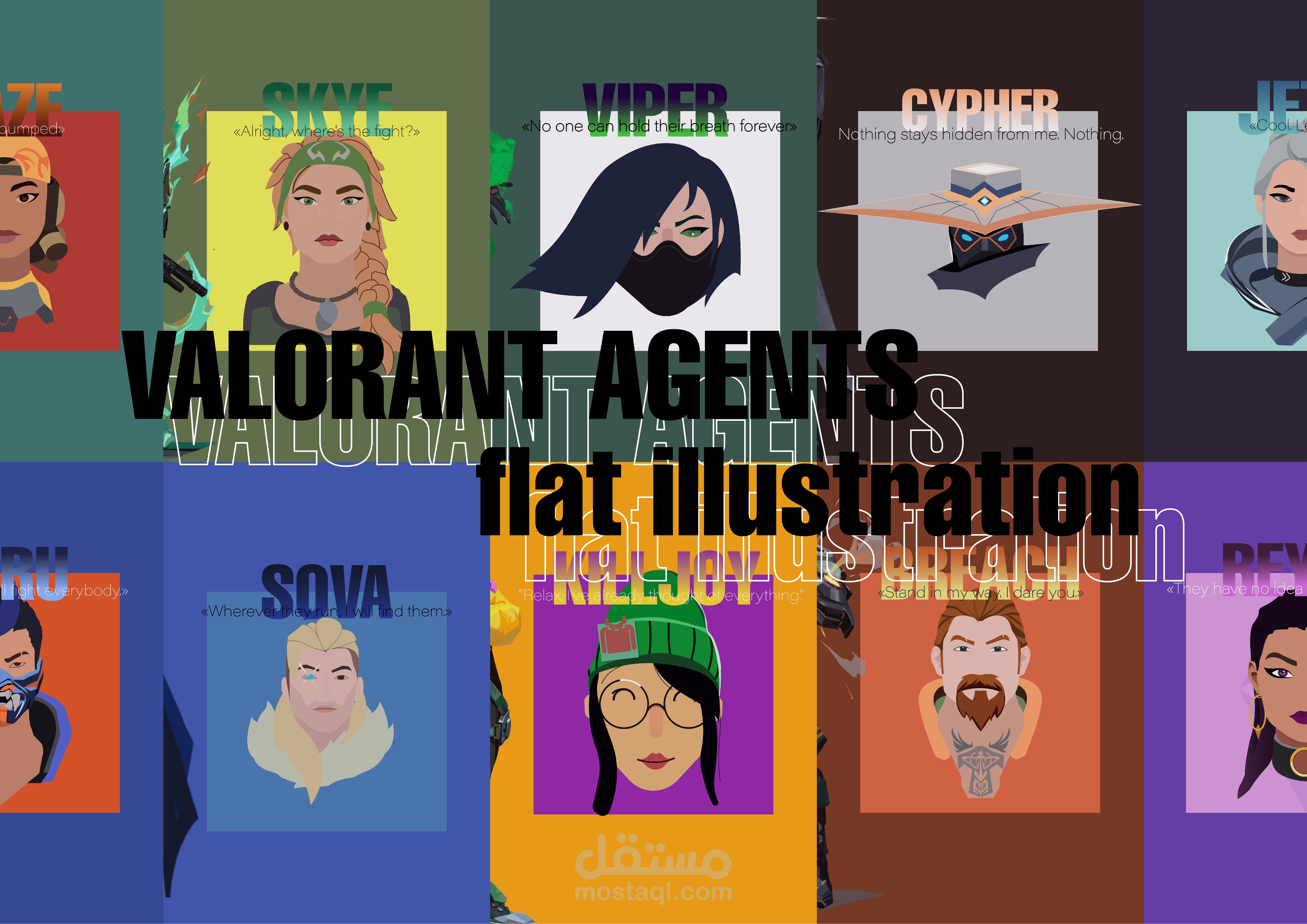 فلات ارت لشخصيات لعبة فالورانت-Valorant Agents flat illustration