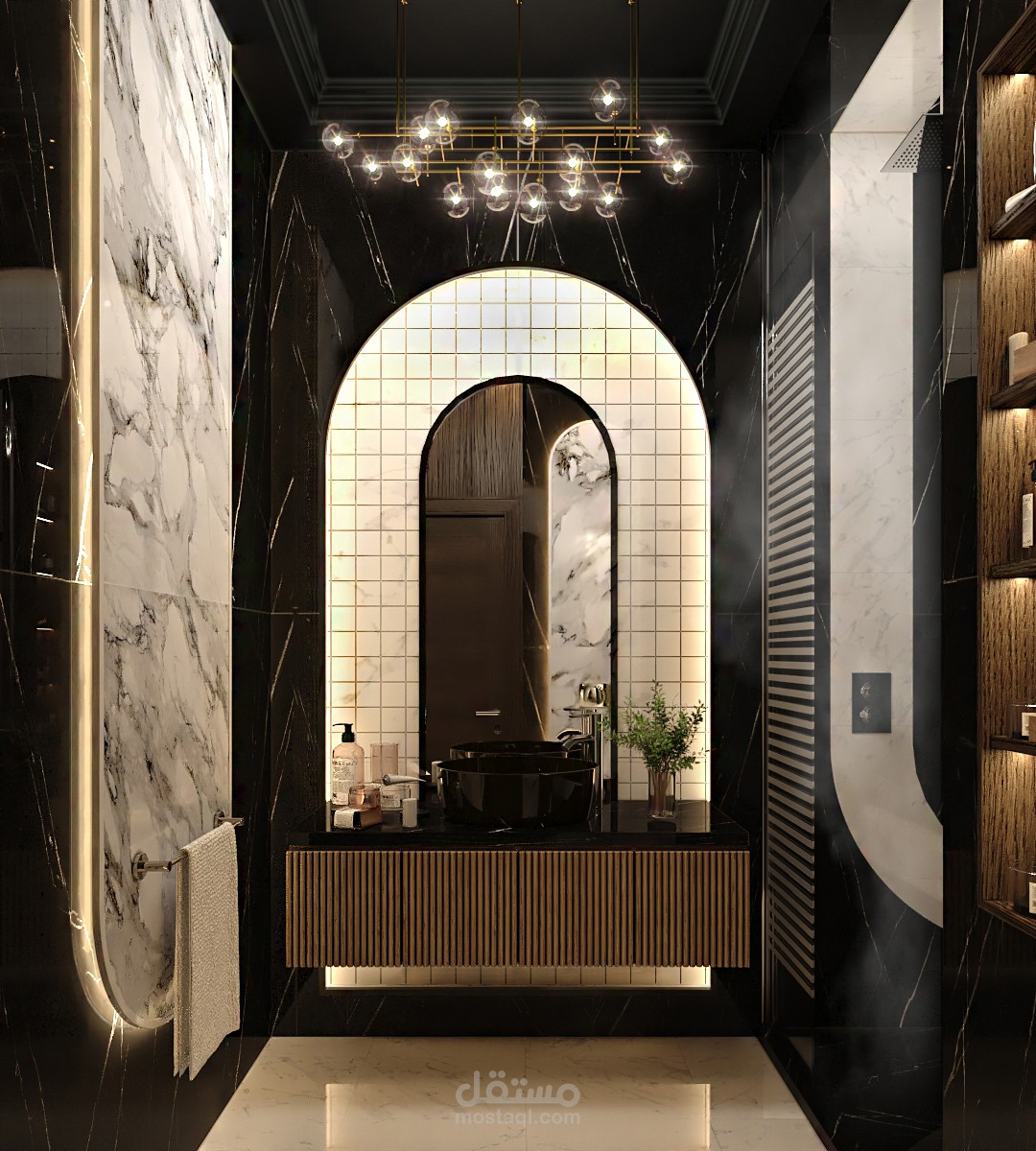تصميم داخلي متكامل لمجموعة حمامات بنمط مودرن