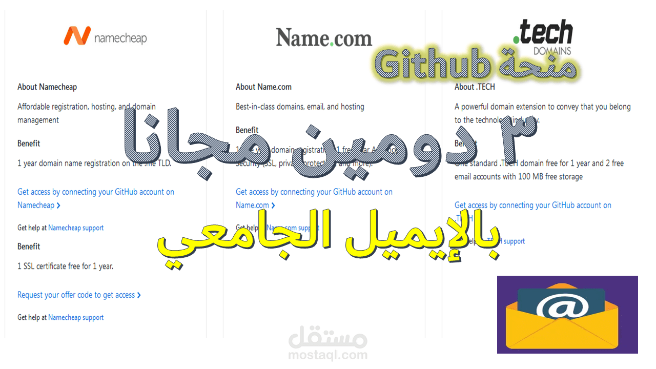 شرح منحة GitHub بالإيميل الجامعي | الحصول على 3 دومين مجانا