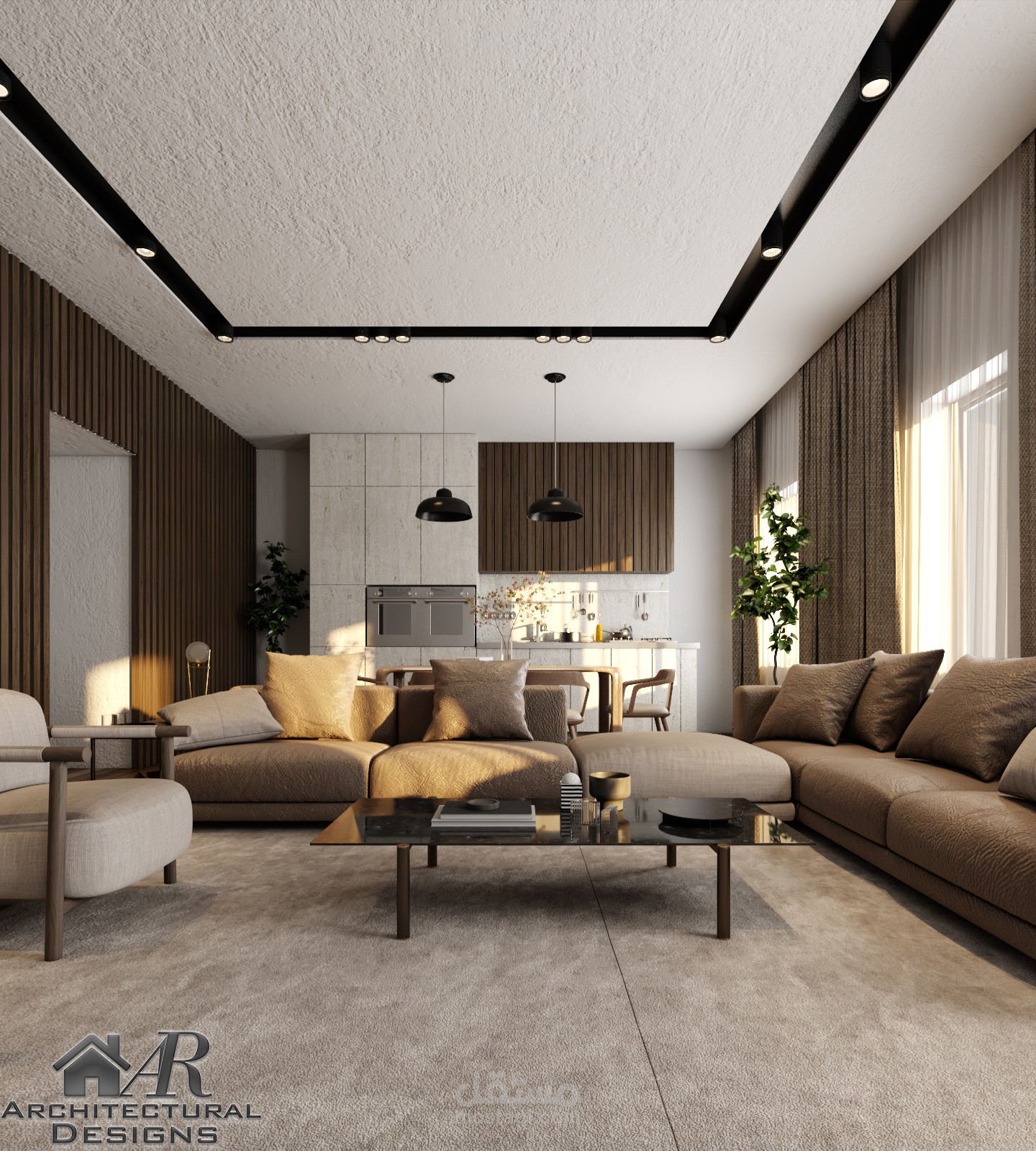 Reception room design with American kitchen مستقل