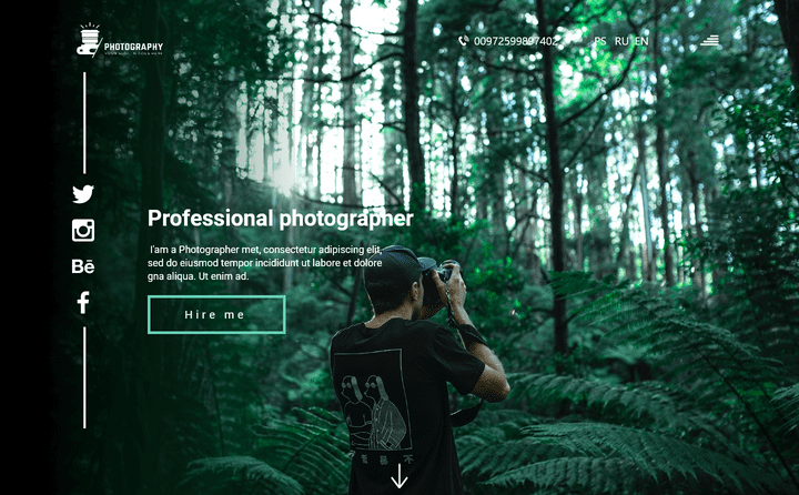 landing page for Photographer site