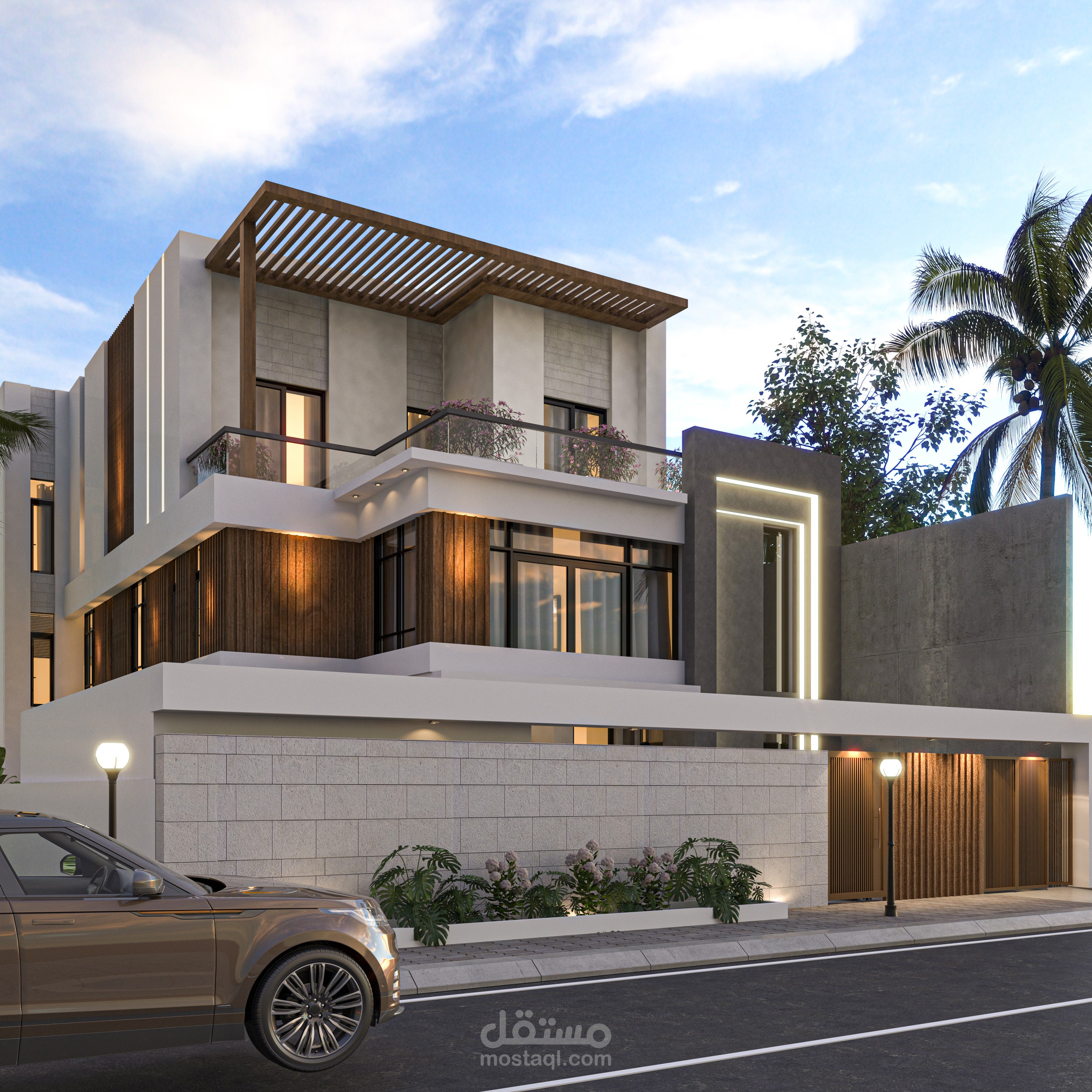تصميم واجهة خارجيه لفيلا على الطراز المودرن