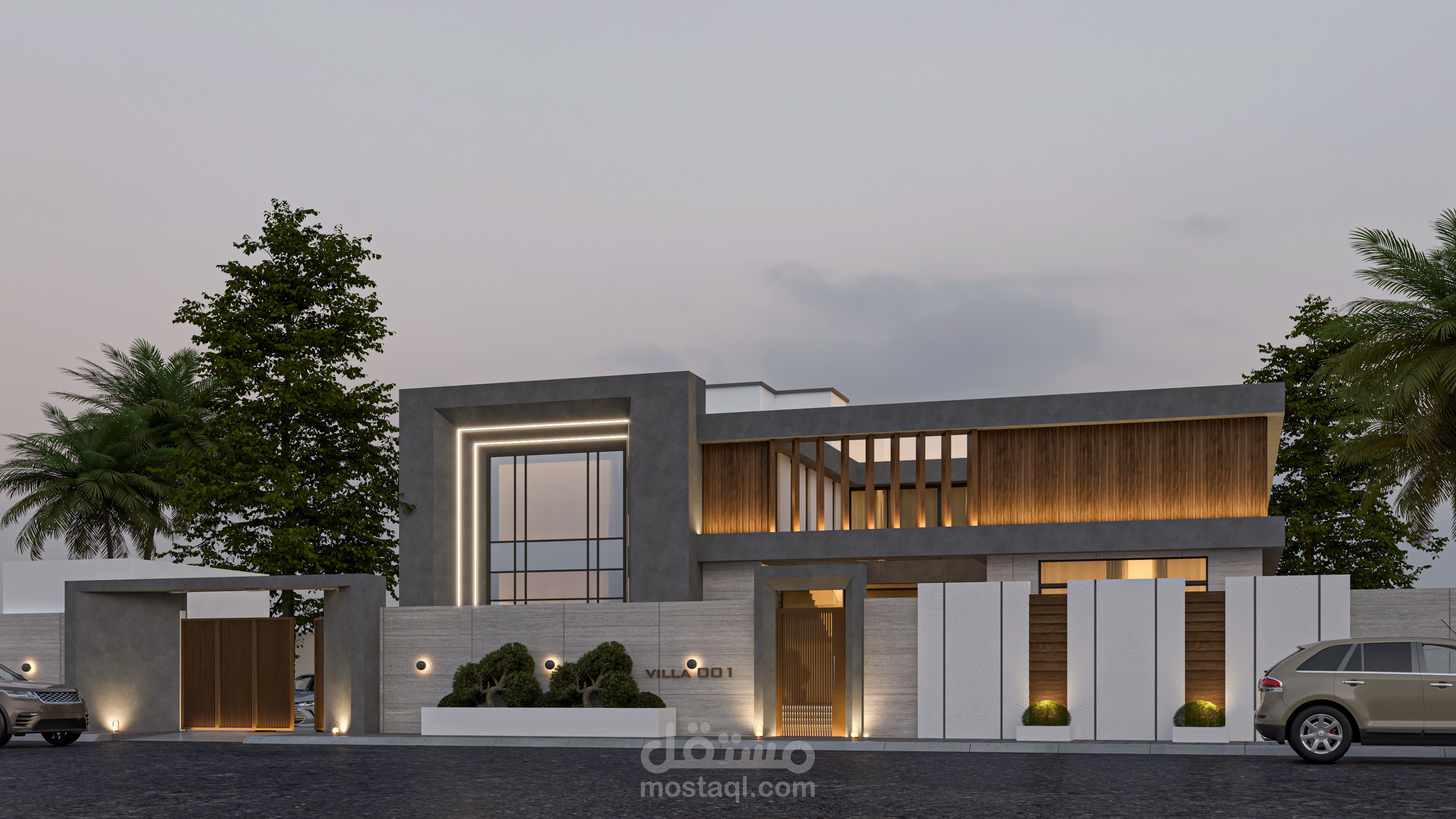 تصميم واجهه خارجية لفيلا مع السور الخارجي
