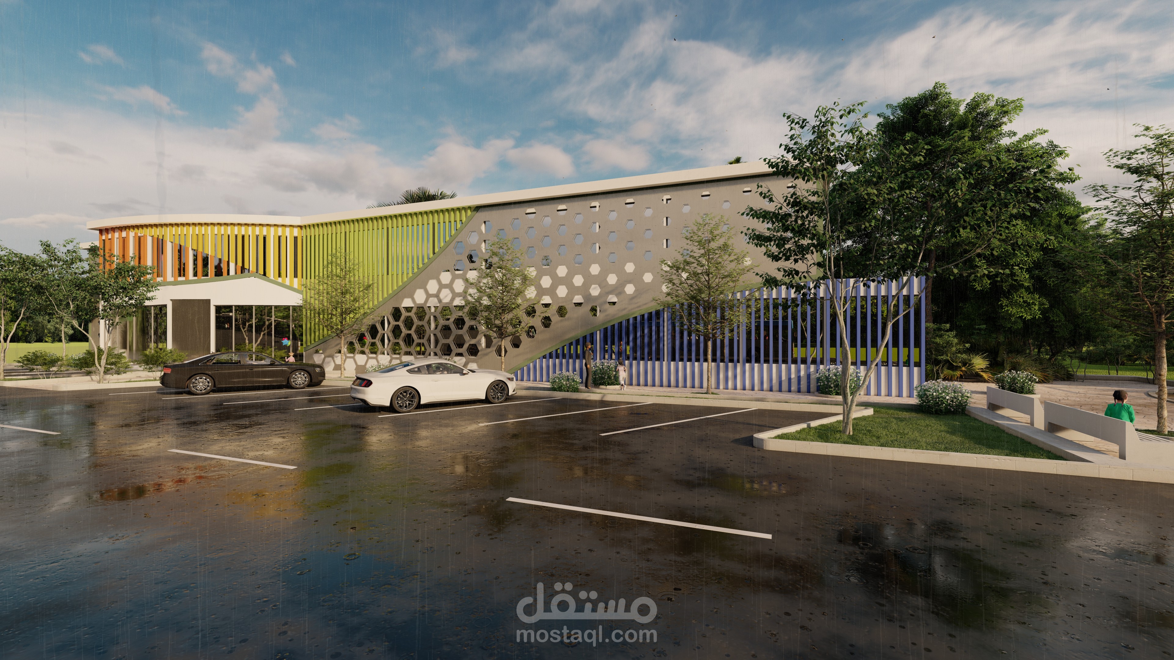 تصميم داخلي وخارجي لروضة اطفال (kindergarten)