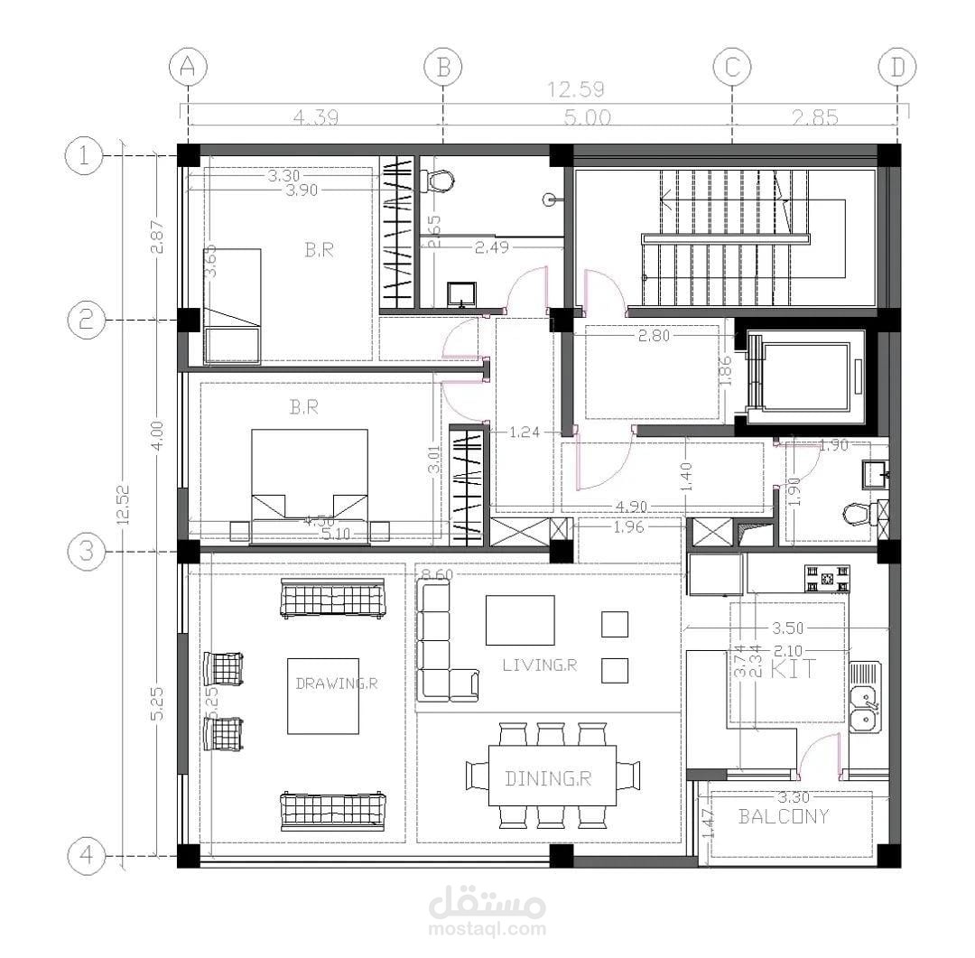 عمل مخطط معماري لبيت (تصميم معماري عصري بالمغرب )