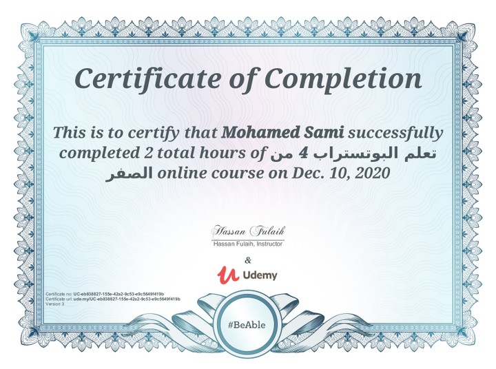 udemy certificate