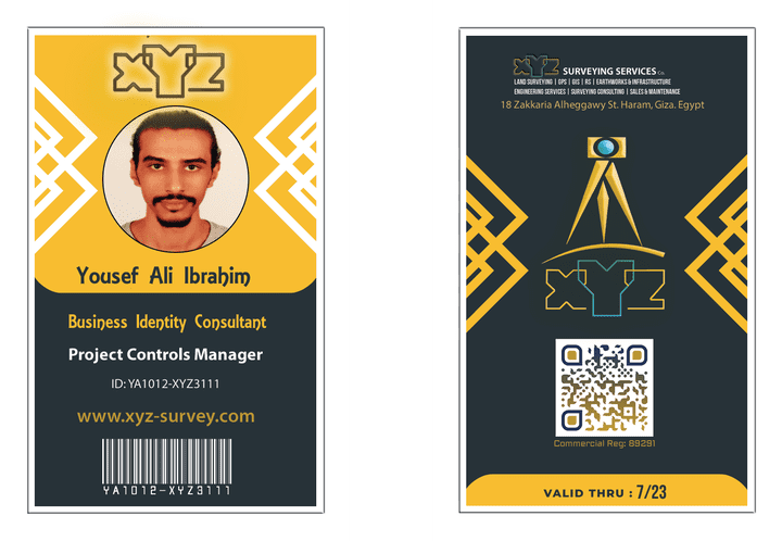 تصميم بطاقة هوية تعريفية للموظف مع نظام اكواد شامل - Employee ID design with bar code and QR code system