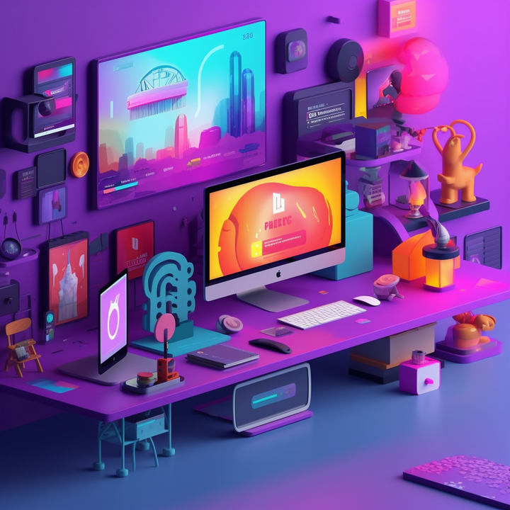 AI generated desk setup for a visionary content creator تصميم مكتب فانتازيا بالذكاء الاصطناعي