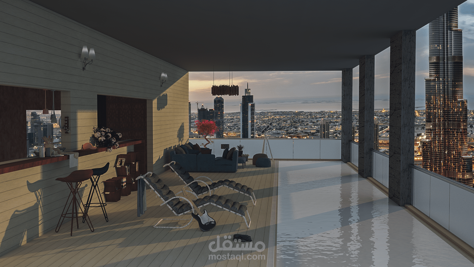 تصميم لمسبح على بلكونة بناية