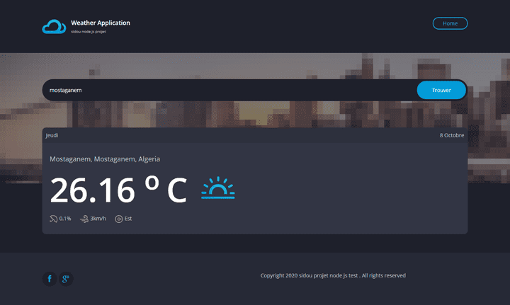 موقع ويب للطقس باستخدام nodejs و API