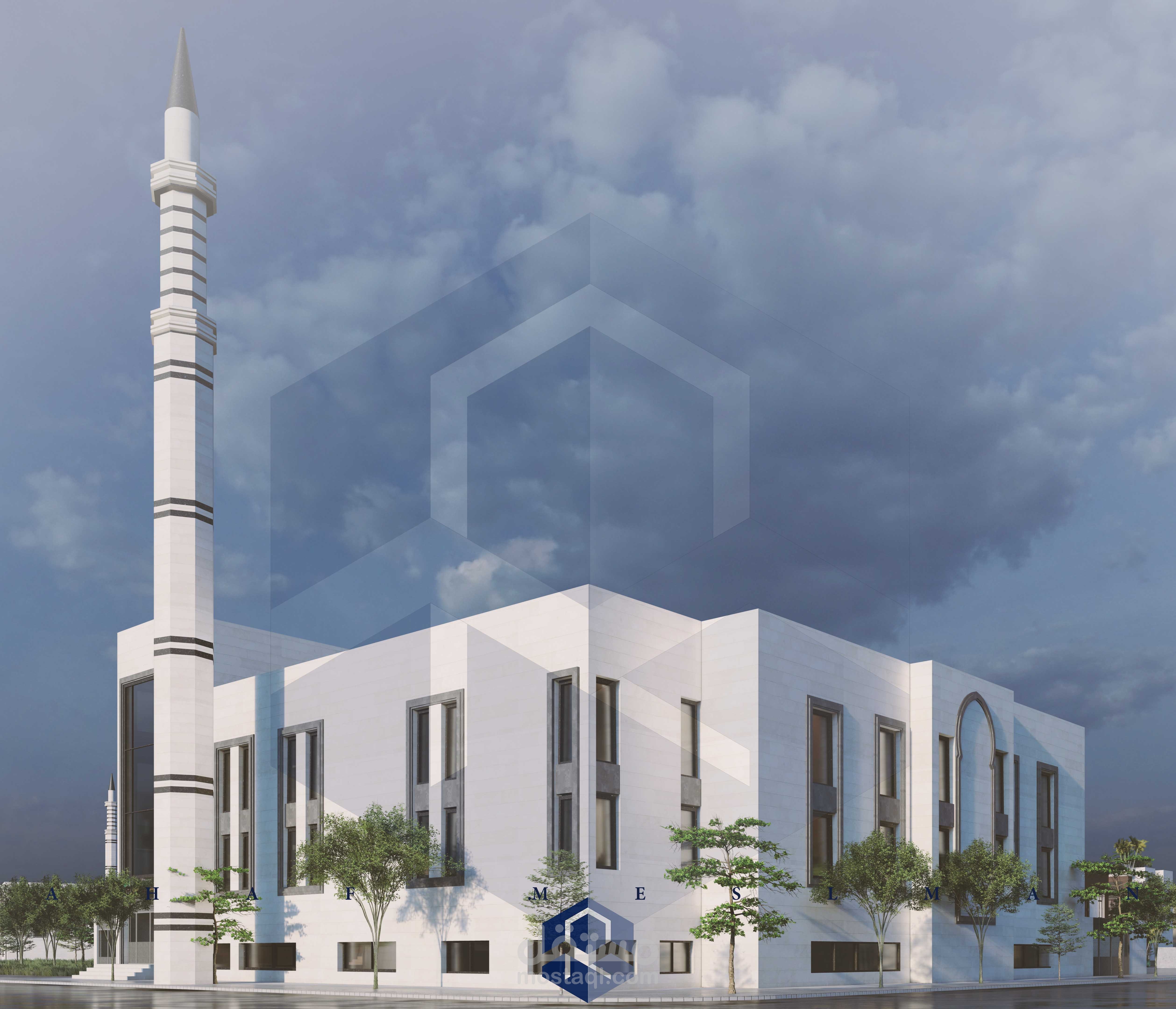 تصميم واجهات جامع و أعمال ترميم واكساء مع عمل فيديو يوضح الوضح الراهن والوضع المقترح