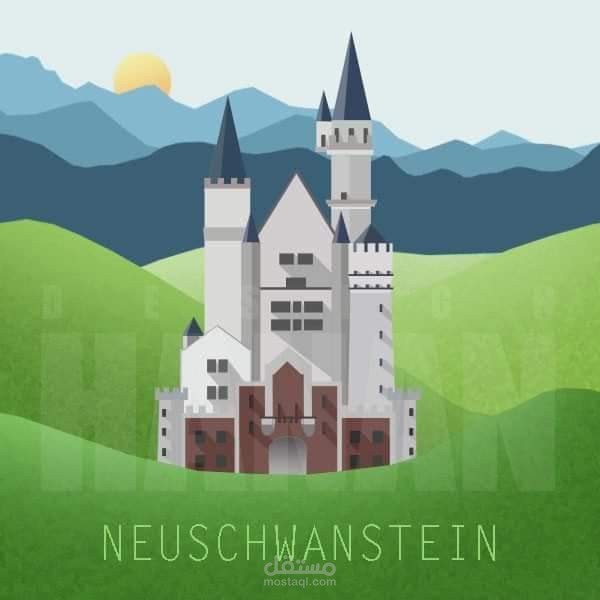 Design Neuschwanstein Castle logo flat colour