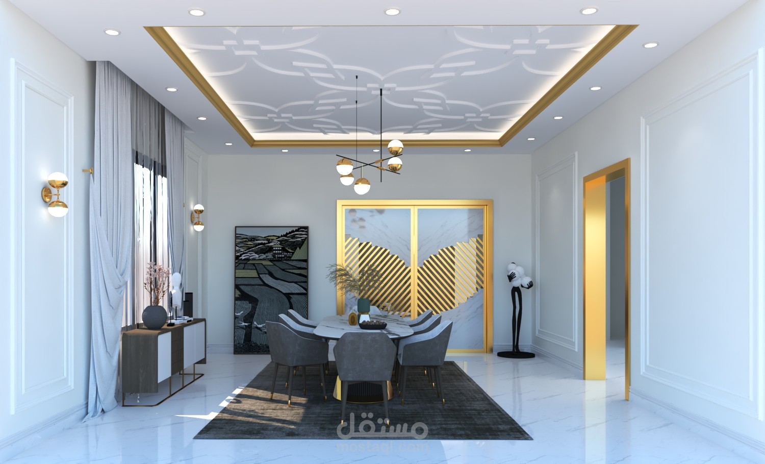 تصميم داخلى  3d لصالة طعام