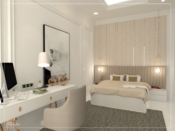 تصميم غرفة نوم رئيسية مدرن مع حمام وغرفة ملابس