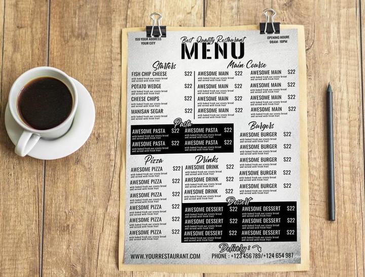 تصميم منيو ( قائمة طعام) menu design