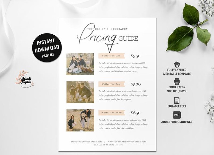 تصميم قائمة أسعار pricing guide design