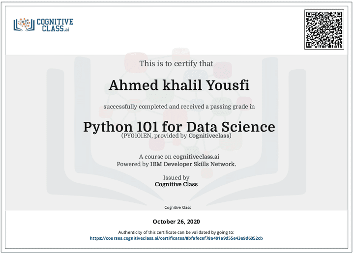 Python 101 for Data Science certificate