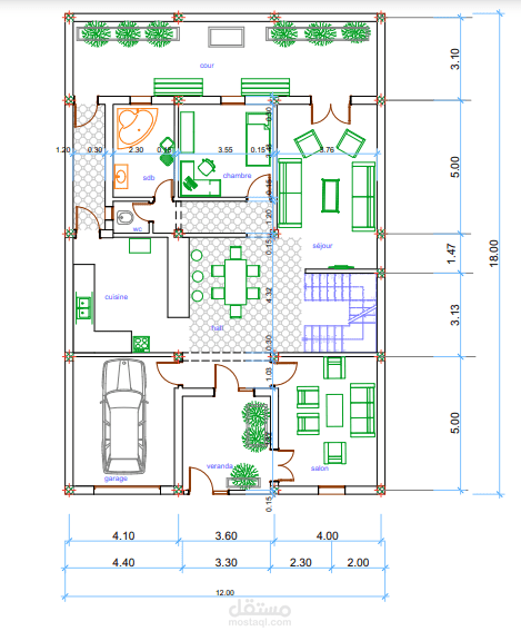 تصميم مخططات منازل حجم متوسط (مخططات مختلف الطوابق -الواجهات -مختلف المقاطع )