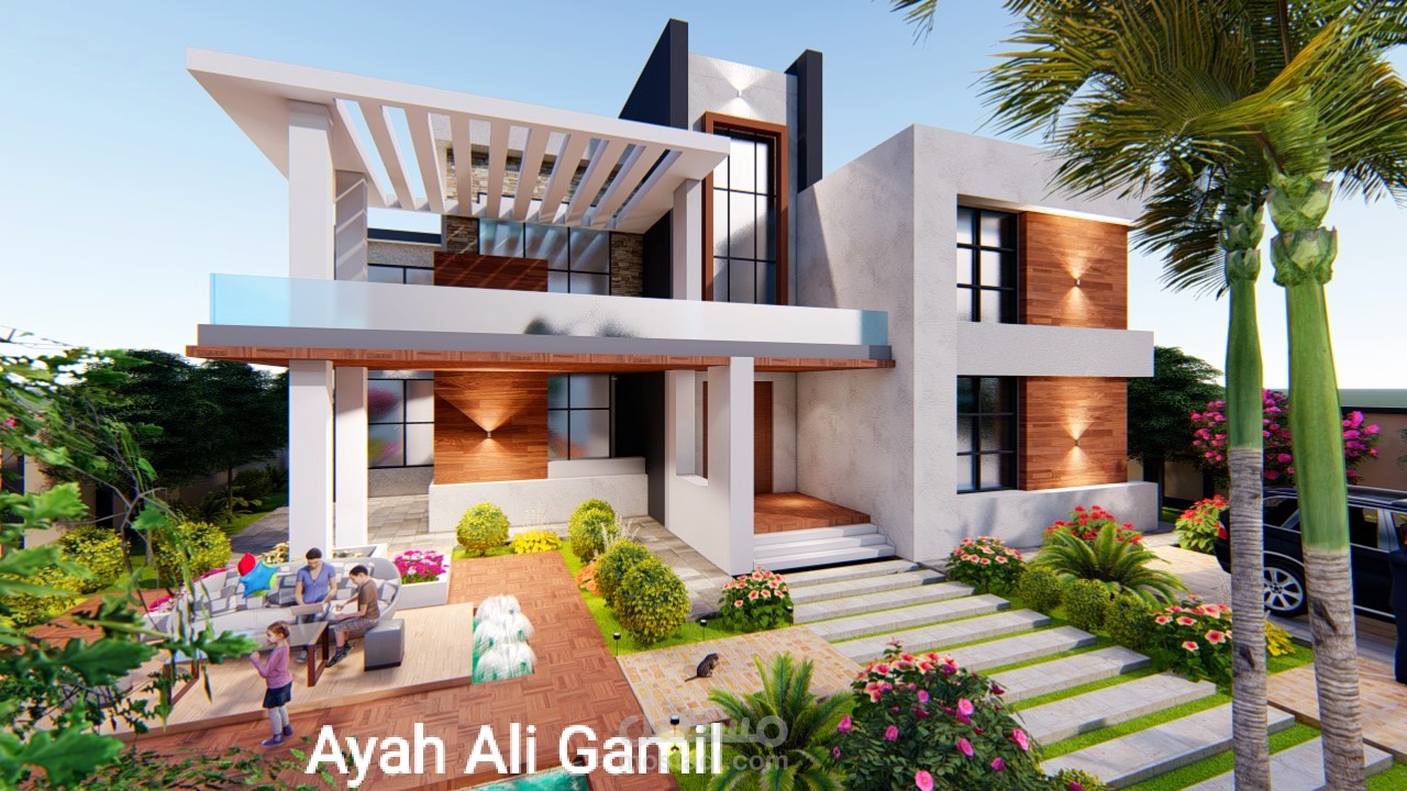 تصميم واجهة وحديقة فيلا تصميم مودرن