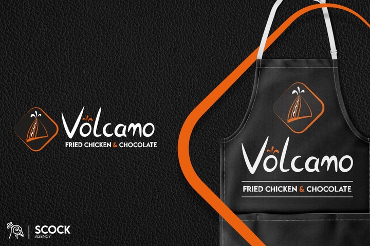 تصميم لوجو " شعار " + الهوية البصرية لمطعم فولكانو للمأكولات السريعة - لوجو مطعم || Logo design for the"" Volcano" Fast Food Restaurant - Restaurant logo