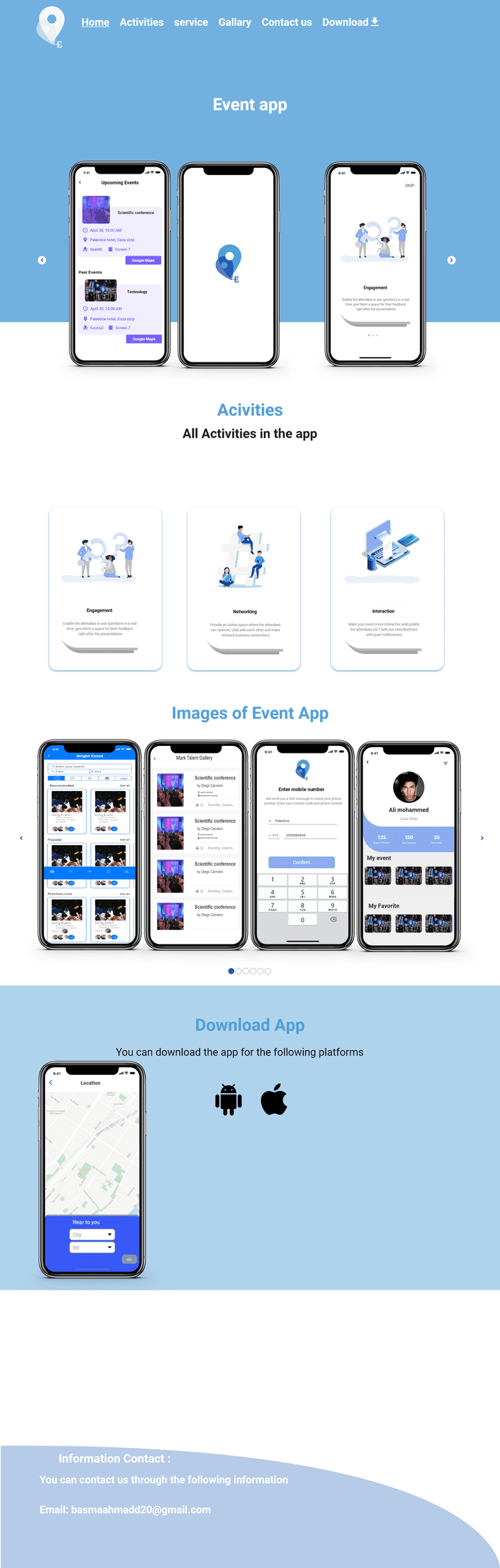 landing page of event application