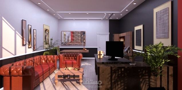 تصميم مكتب تجاري فاخر مع شرفة بنورامية .