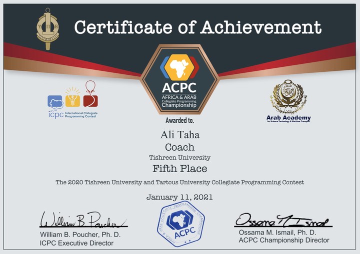 الحصول على شهادة مدرب  لمسابقة ACPC البرمجية