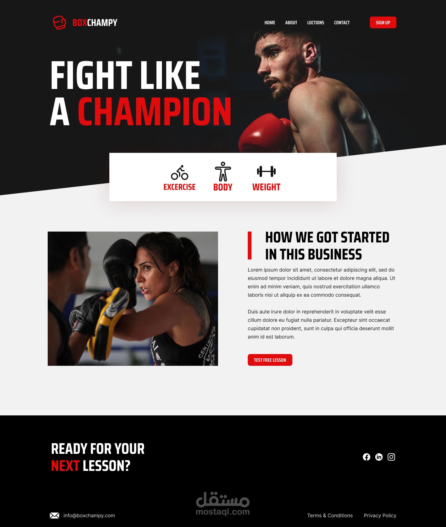 Boxing academy - Landing Page Design