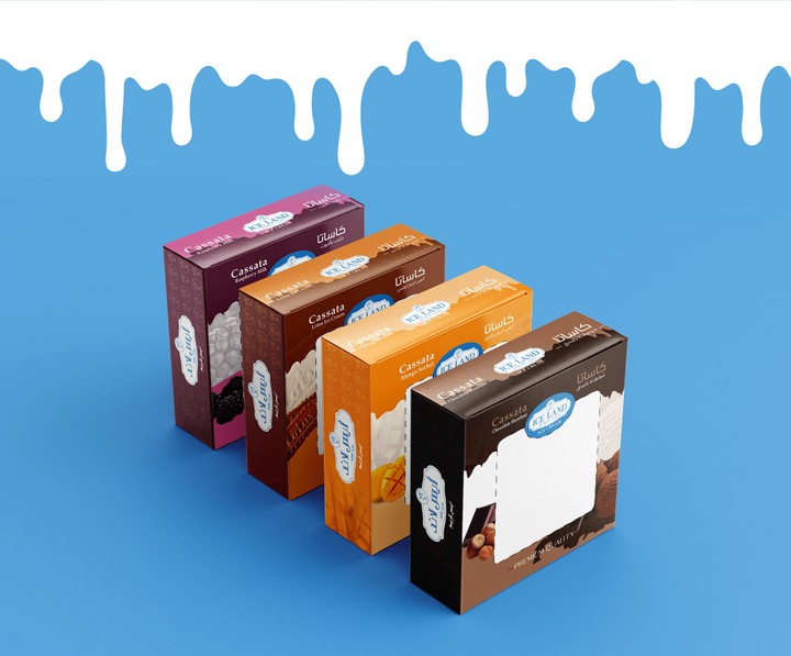 تصميم غلاف علبة لمنتجات ايس كريم لنكهات مختلفة - ICE-LAND " Ice Cream Packaging design ''