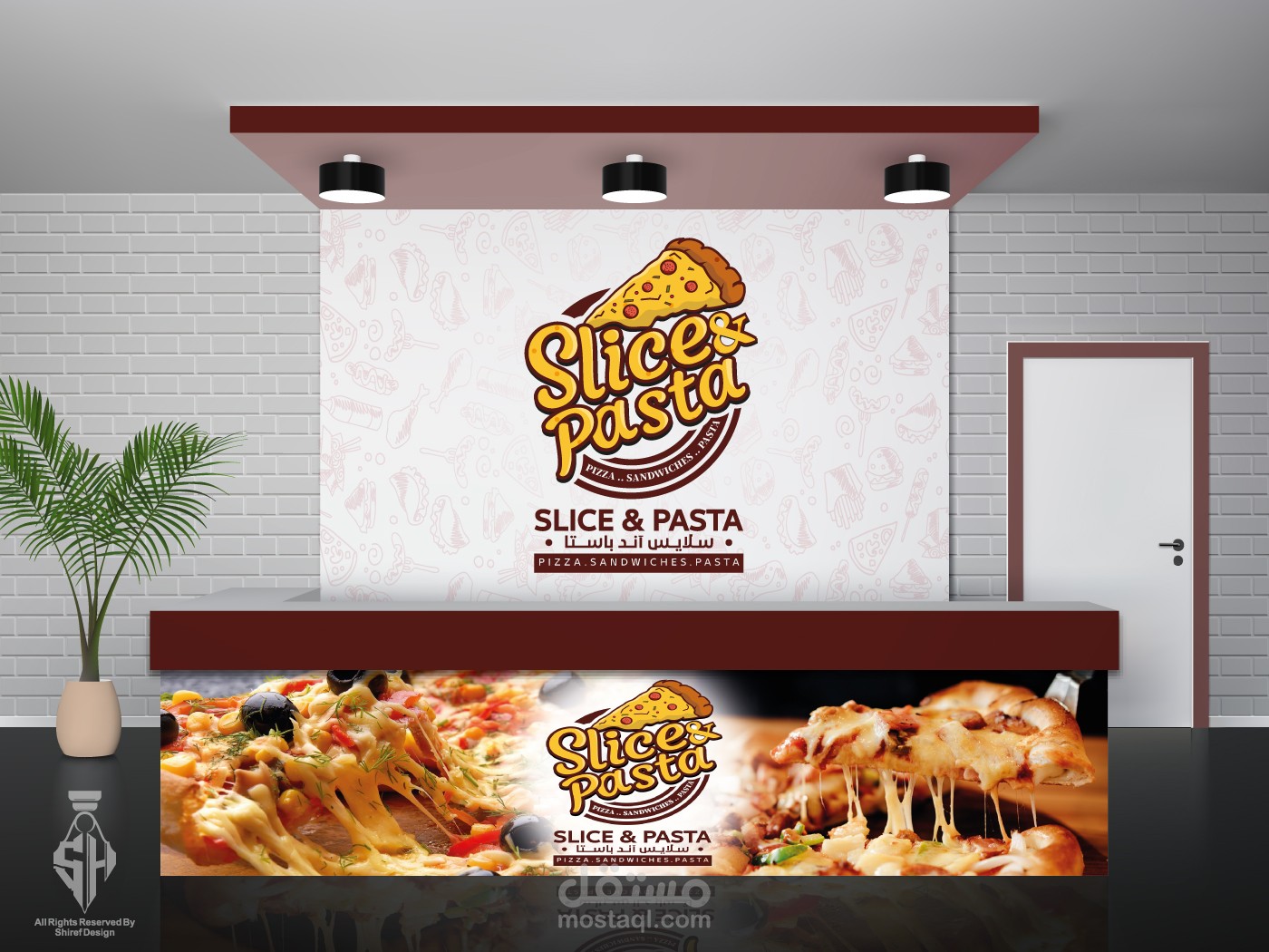 تصميم شعار + بنرات + منيو لمطعم slice & pasta