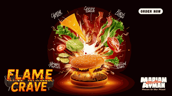 تصميم الهوية البصرية لمطعم برجر "Flame Crave"