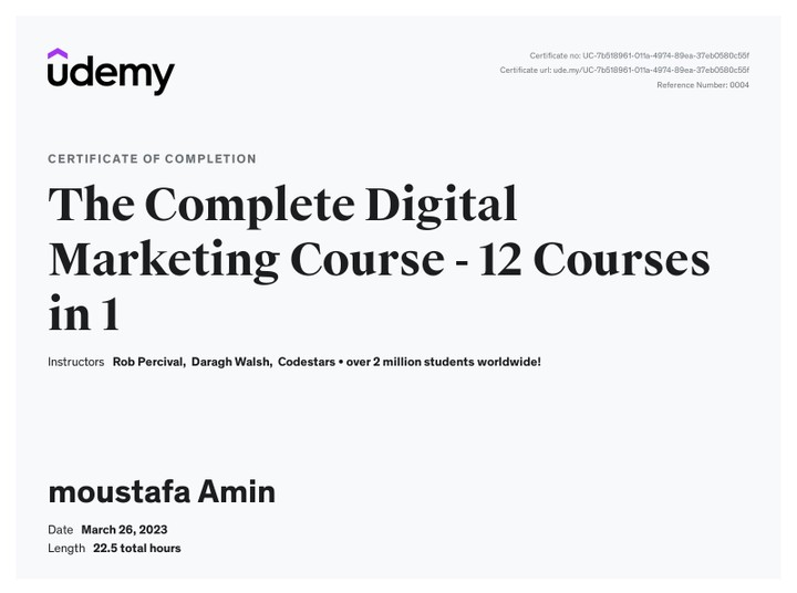 Digital Marketing Certificate from Udemy