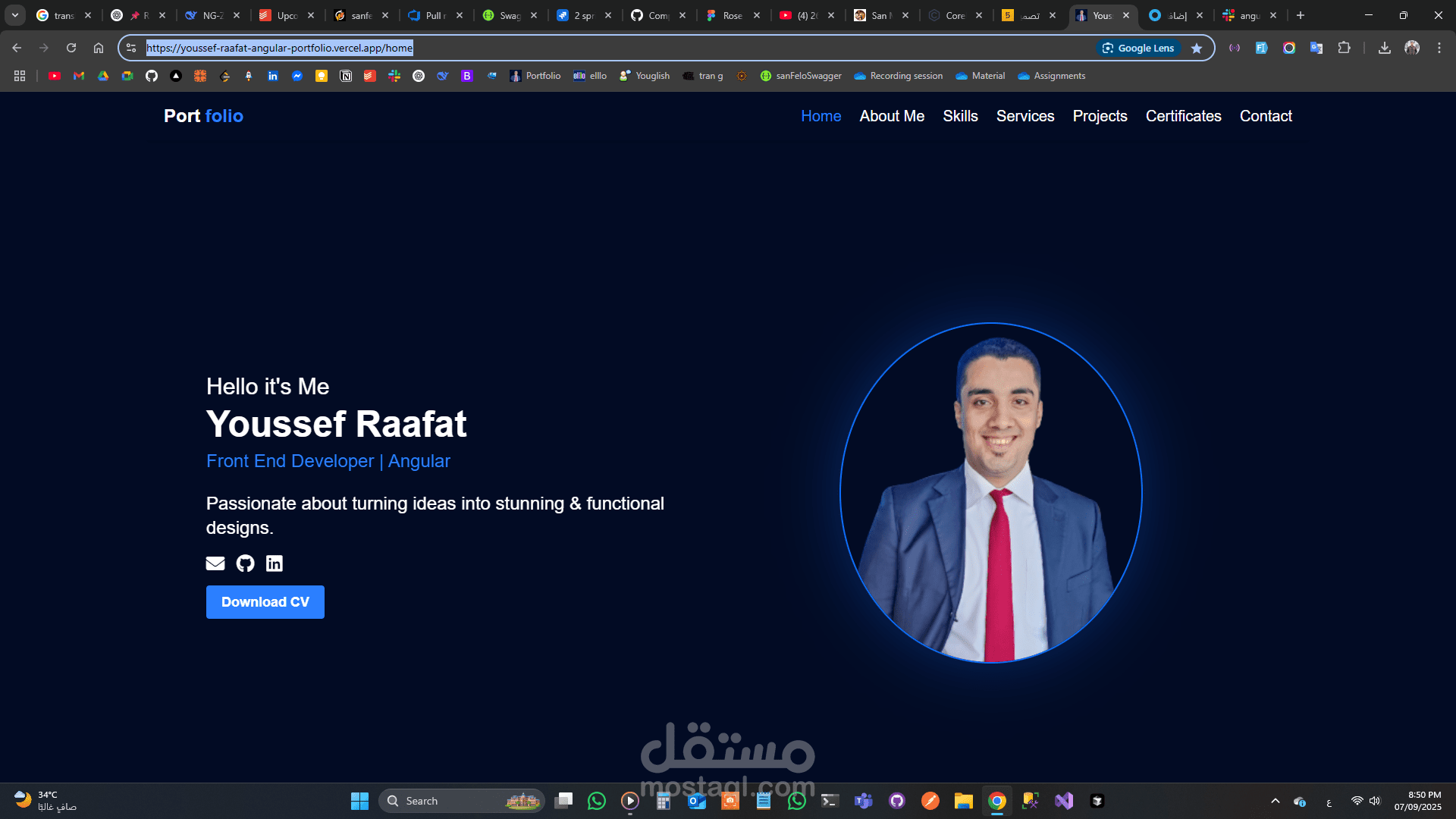 تصميم وتطوير بورتفوليو شخصي باستخدام Angular وTailwind