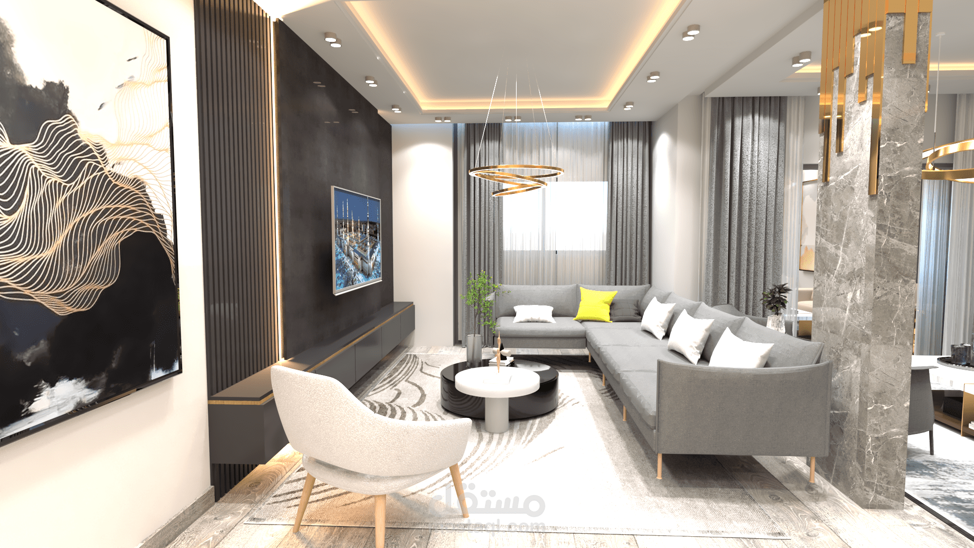 تصميم داخلي لشقة سكنية على الطراز الحديث (مودرن)