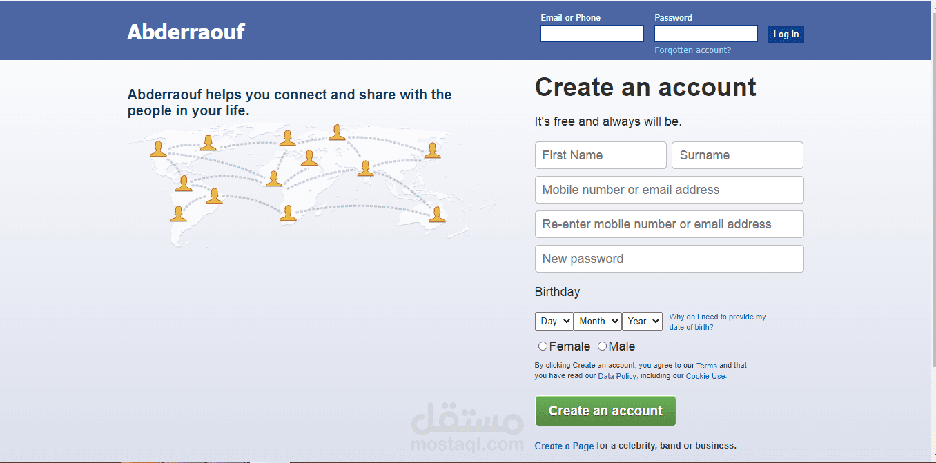 تصميم صفحة ويب مزيفة تشابه الفايسبوك