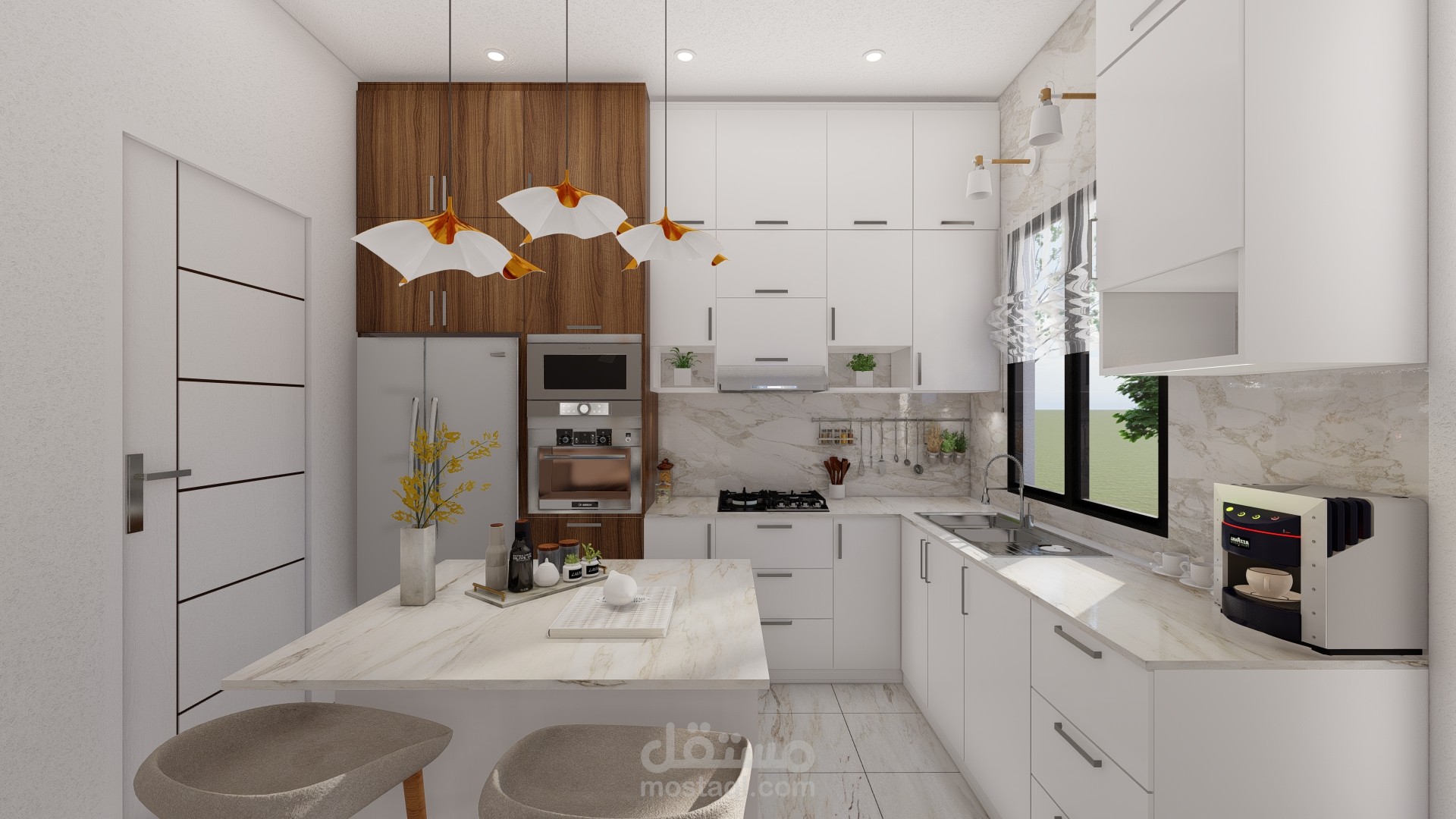 تصميم مطبخ  صغير مع جزيرة  small kitchen design 38 k