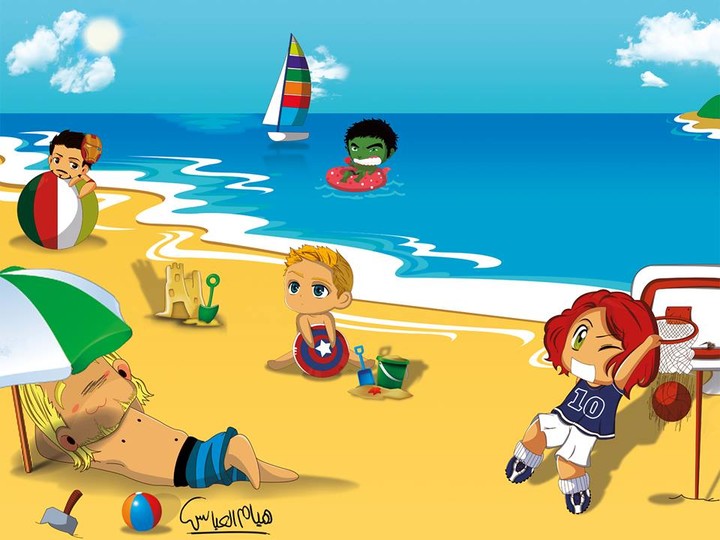 Chibi Avengers on Beach