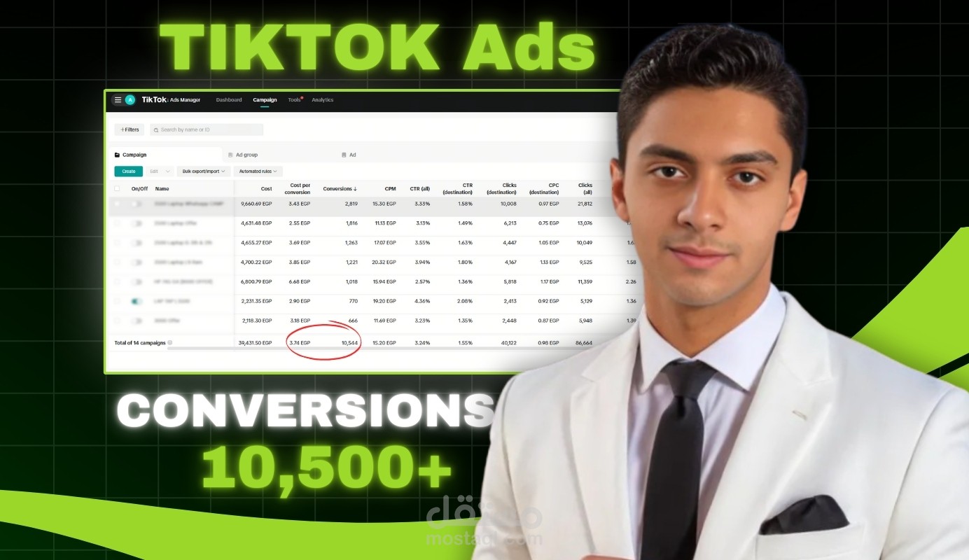 اكثر من 10,500 Conversion من خلال اعلانات تيك توك  بميزانية اقل من 40k ⭐️