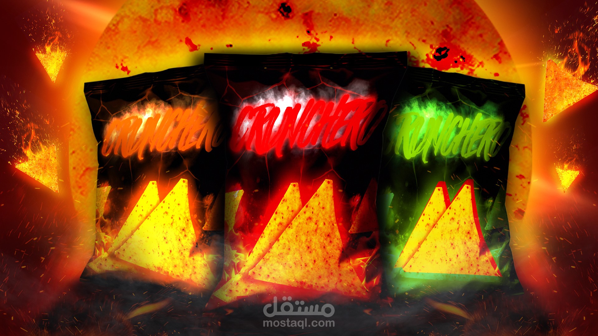 CRUNCHERO: تصميم تغليف شيبس بنكهة النار
