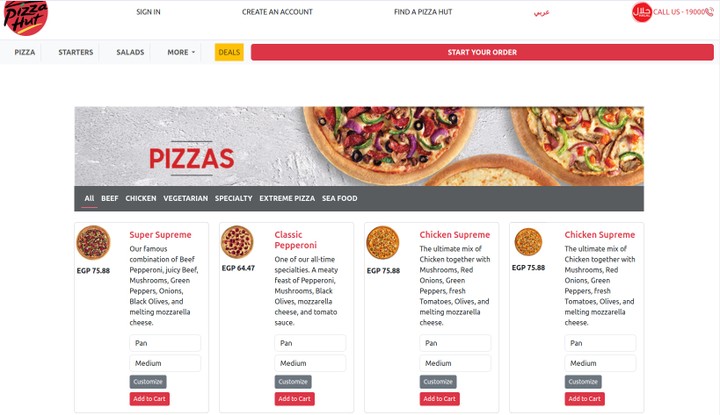 Pizza Hut homepage