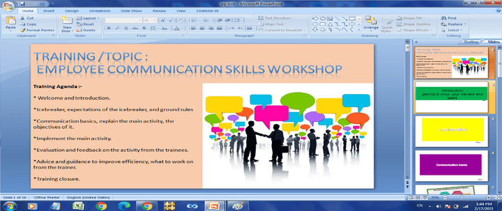 (Power point slides (Training /Topic : Employee communication skills workshop